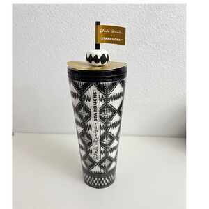 Starbucks Shade Akanbi 24oz Cold Cup Tumbler Black White Geometric Topper